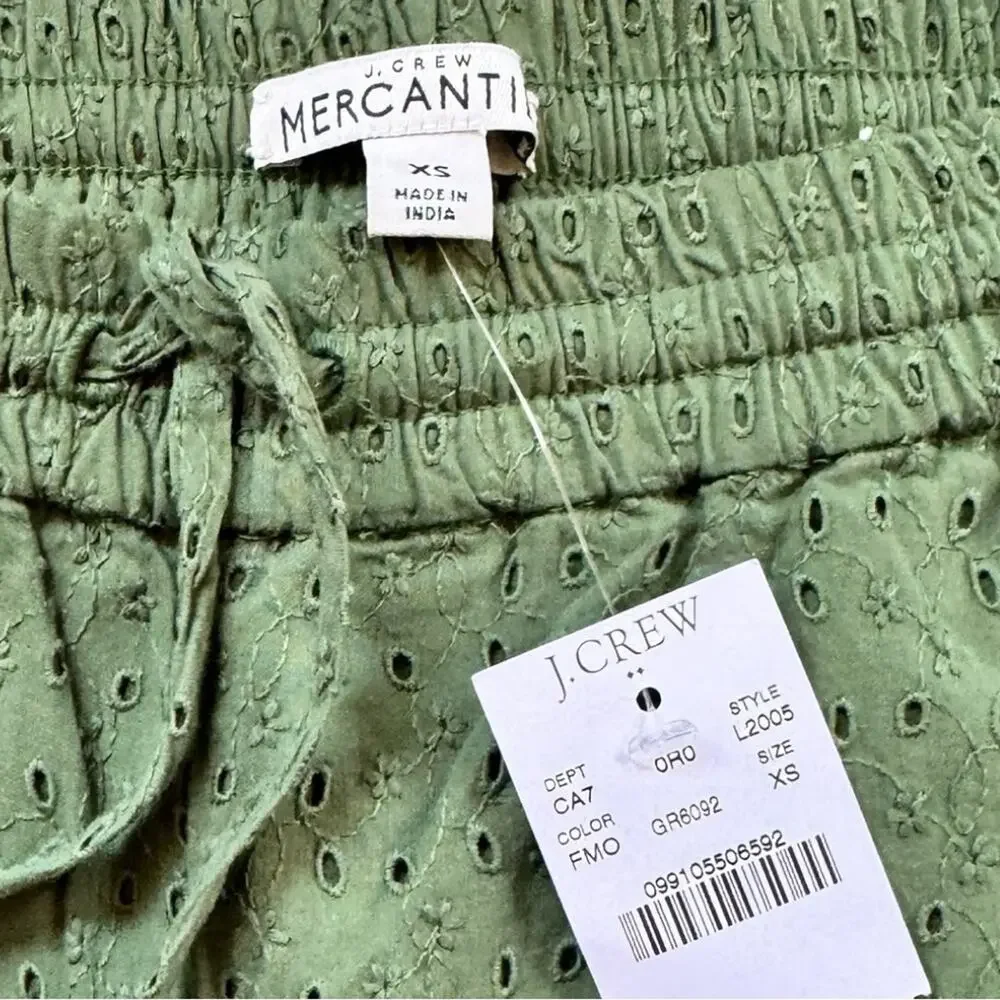 J.Crew Women's Eyelet Green Patterned Pants Sz XS NWT